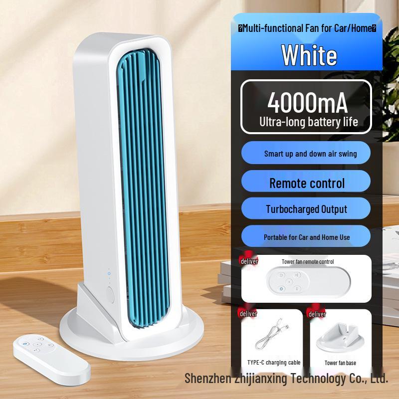 New Silent USB Desktop Tower Fan for Office & Home - Strong Wind, Power Charging & Remote Control Bladeless Silent Fan