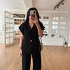 Casual 2 Piece Pants Sets Women Solid One Button Blazer Zippers High Waist Pleat Wide Trousers 2025 Spring Summer Lady Outfits