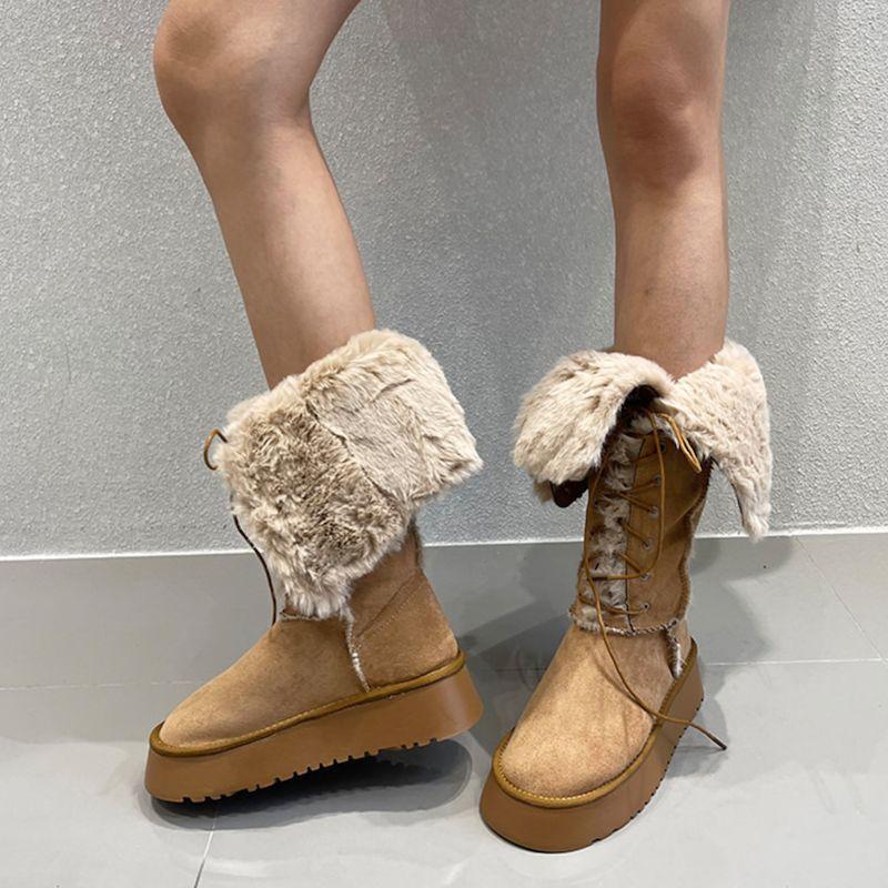 

Женские зимние теплые меховые сноубутсы большого размера с мягкой утолщенной подкладкой, ботильоны до щиколотки, нескользящие, для пешего туризма, спортивные, хлопковые ботинки 40