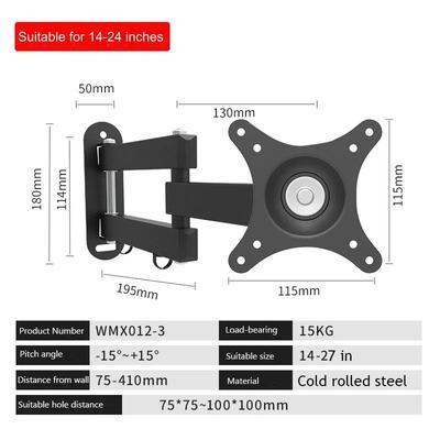 Support Mural TV Inclinable à 20° Support Rotatif à 360° Support TV Universel pour Moniteur LCD LED d'Ordinateur, Tablette PC 14 à 37 Pouces