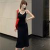 Pure Desire Wind Suspender Dress Women's Summer New Contrasting Color Backless Design Sense Slim and Thin Hip Skirt