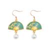 Ethnic Chinese Pearl Pendant Earrings for Women Retro Style Traditional Wedding Jewelry Flower Fan Shaped Tassel Creative Gifts