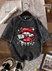 Red Lips Dollar Bill Graphic Tee Men Women Casual Loose Fit Short Sleeve Streetwear Hip Hop Fashion Tops