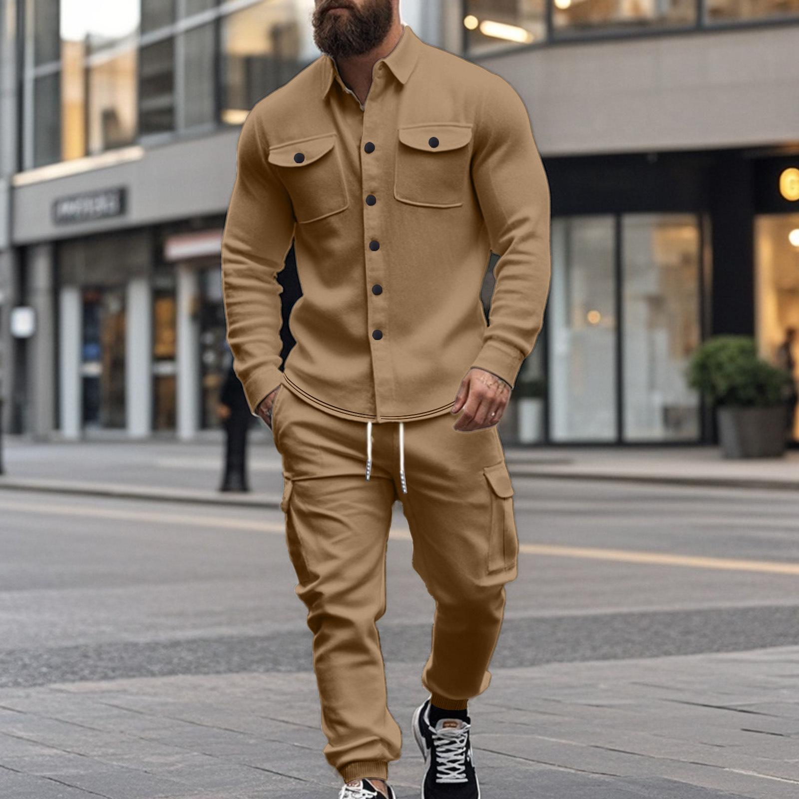 

Men s Casual Tracksuit Set with Zip-Up Hoodie and Cargo Jogger Pants In Khaki, Black, Red, Light Grey, Dark Grey M хаки