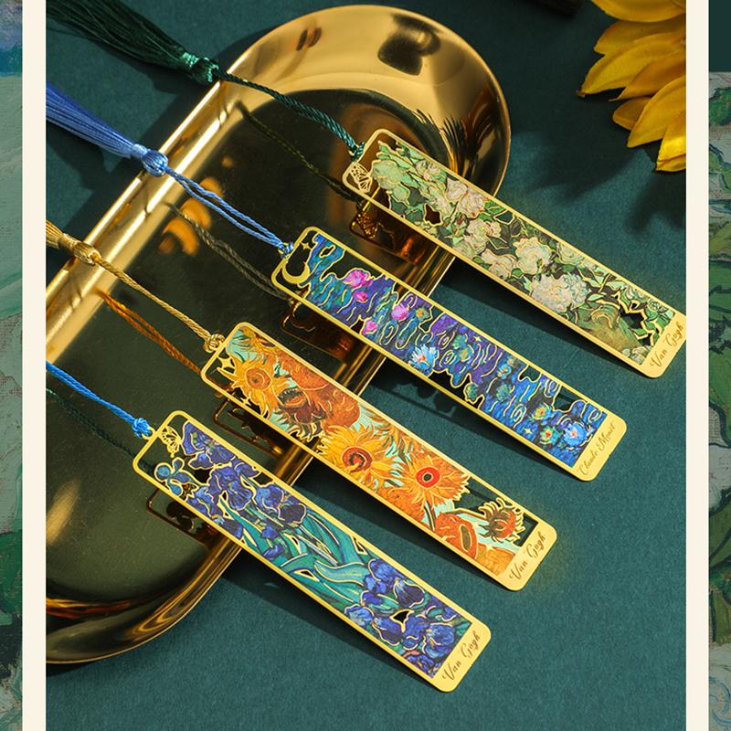 Metal Sunflower Hollow Bookmark Chinese Style Creative Painted Book Holder Tassel Pendant Kids Stationery School Office Supplies