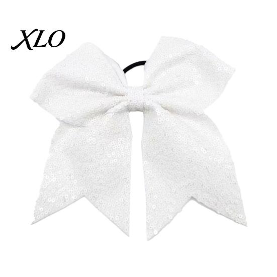 Stage Costume Accessories Sequins Hair Bows, Elastic Tie, Large Cheerleading Shiny Bows for Girls Band Ponytail Holder, Glitter Scrunchies Women Teens