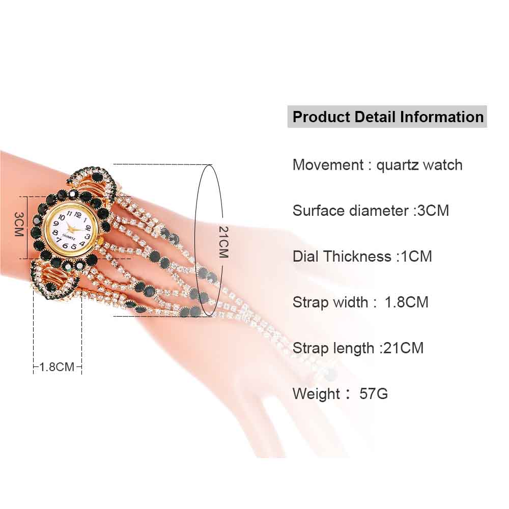 Ladies Quartz Wristwatch with Finger Ring Women  Bracelet Vintage Bangle Rhinestone Watch