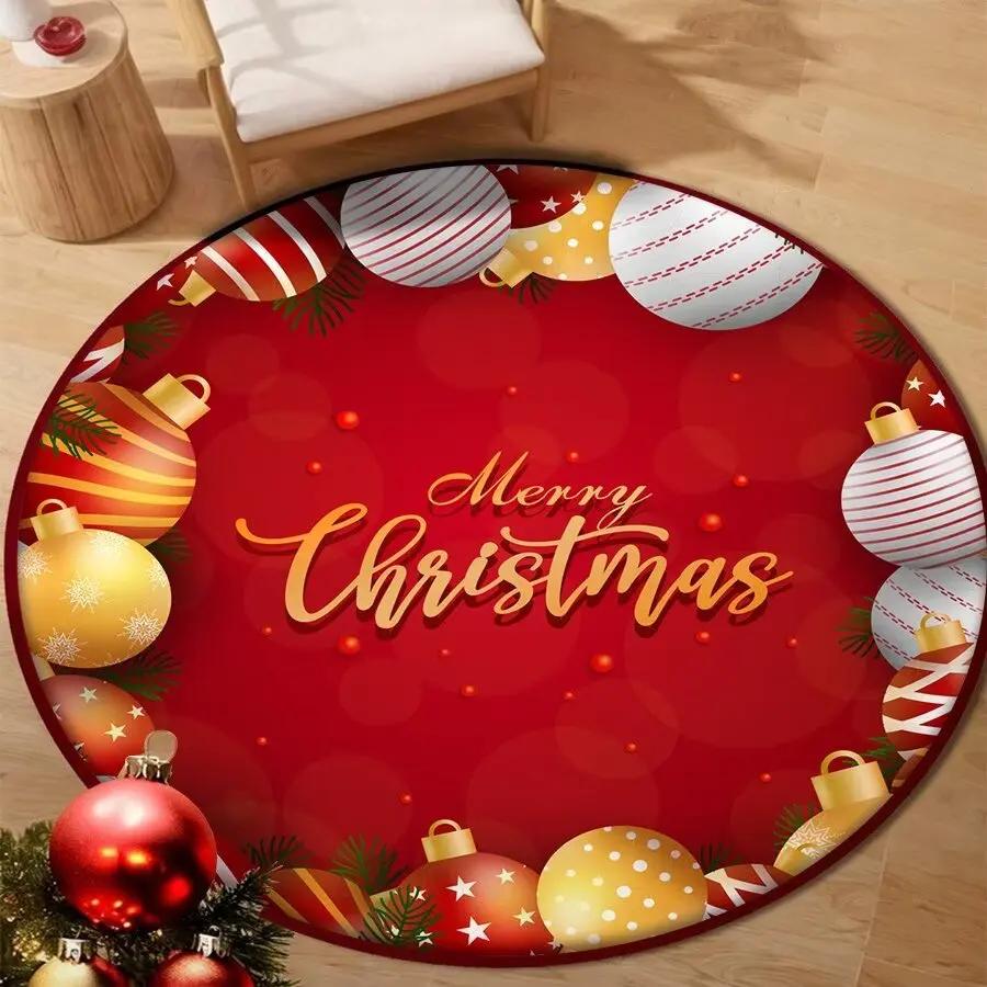 Christmas Snowflake Round Carpet for Living Room Decoration New Year Home Bedroom Large Rug Soft Non-slip Cloakroom Floor Mat