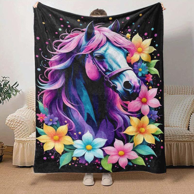 1pc Horse Printing Lightweight Flannel Blanket, Comfortable and Warm Blanket, for Camping Sofa Bed and Couch Office, Suitable for Gift Blanke