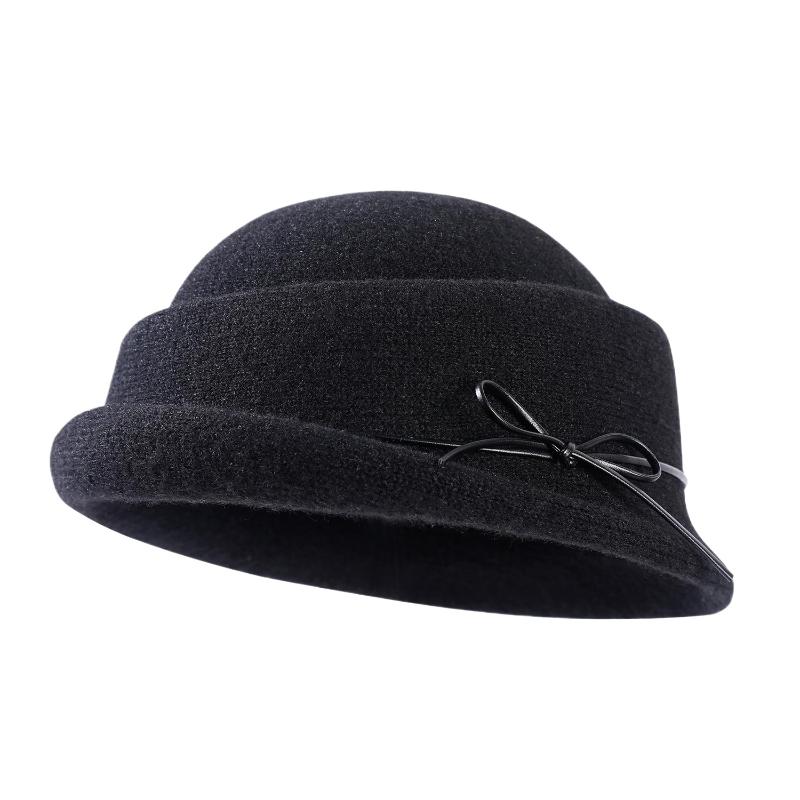 Black Wool Beret Women's Top Hat Elegant French Style Autumn Winter Fashionable Fisherman Cap for Ladies
