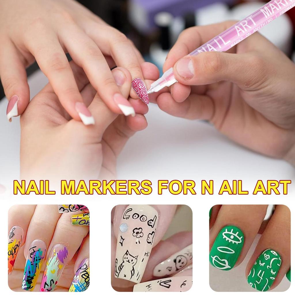 12Pcs/Set Nail Acrylic Graffiti Pen Colourful Nail Marker Drawing DIY Beauty NailArt Tool Waterproof And Quick Drying Nail Mark