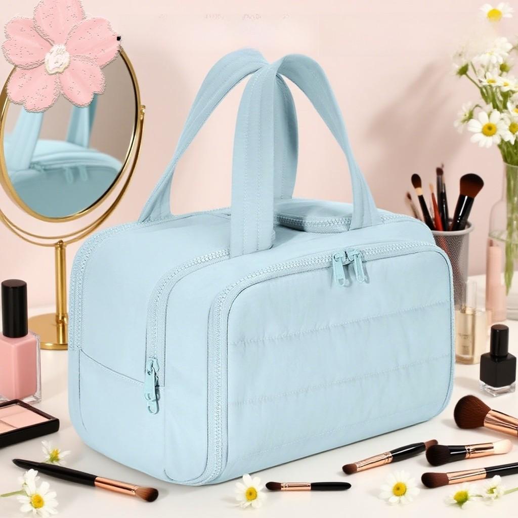 Polyester Large Capacity Makeup Bag With Wide Opening For Travel And Daily Use