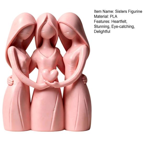 Sisters Friendship Statue 3D Printed 3 Sisters Figurine for Living Room Office Dorm Apartment Home Decor Heartfelt Gift for Women
