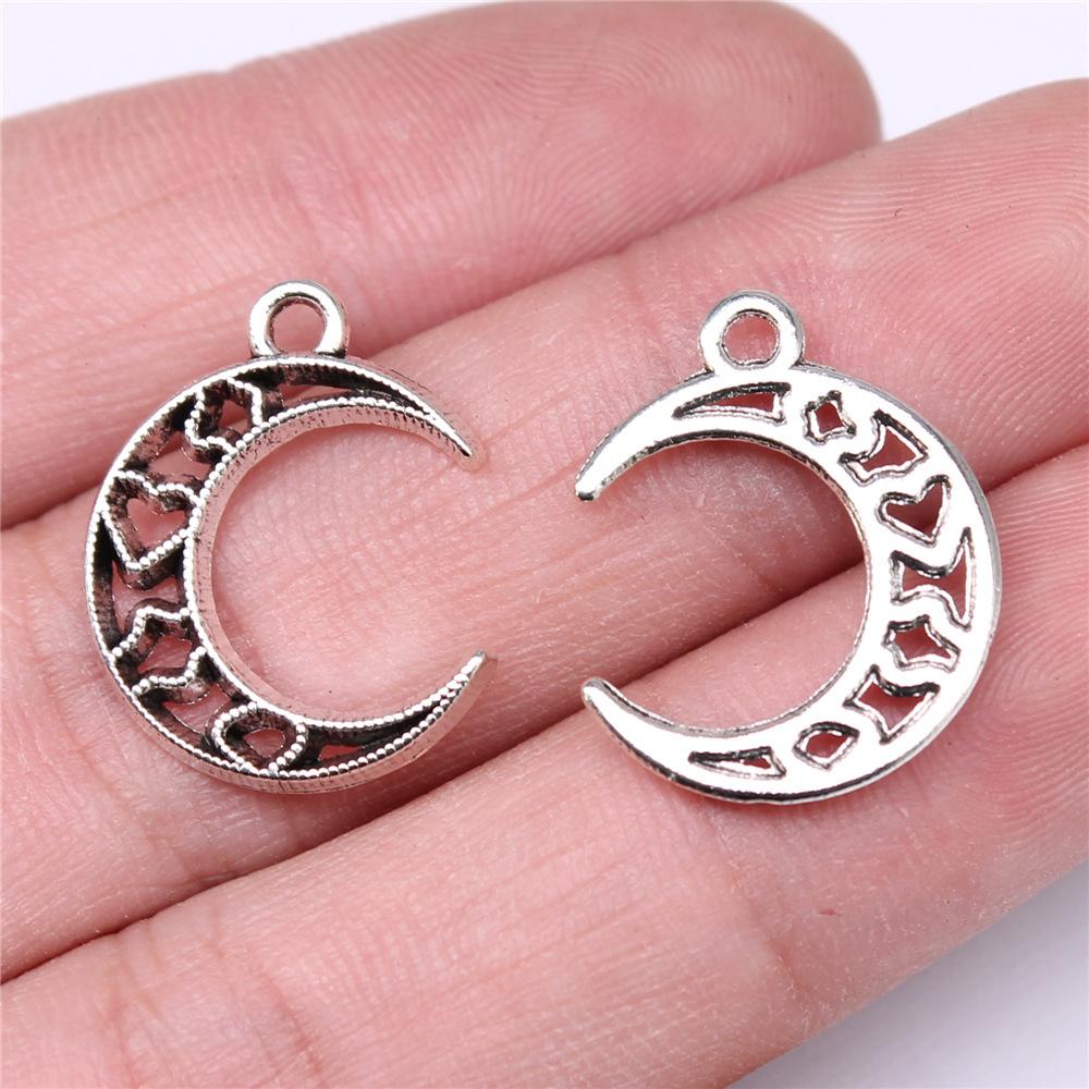20pcs Moon Charms For Jewelry Making Tibetan Bronze Silver Color Pendants Antique Jewelry Making DIY Handmade Craft