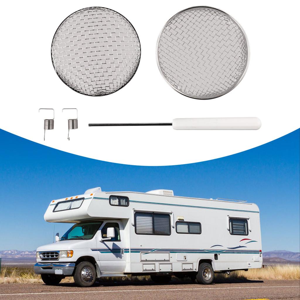 2 8 Inch Stainless Steel RV Vent Cover Mesh Design with Installation Tool and Spring Fasteners for Optimal Protection