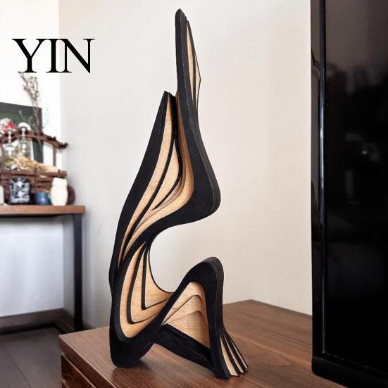 Scultura Artistica Astratta in Legno Regalo Decorativo di Lusso, Statuetta Solida Moderna Minimalista per Soggiorno Decorazione in Legno Artigianale Decorazione Tavolo Stanza,
