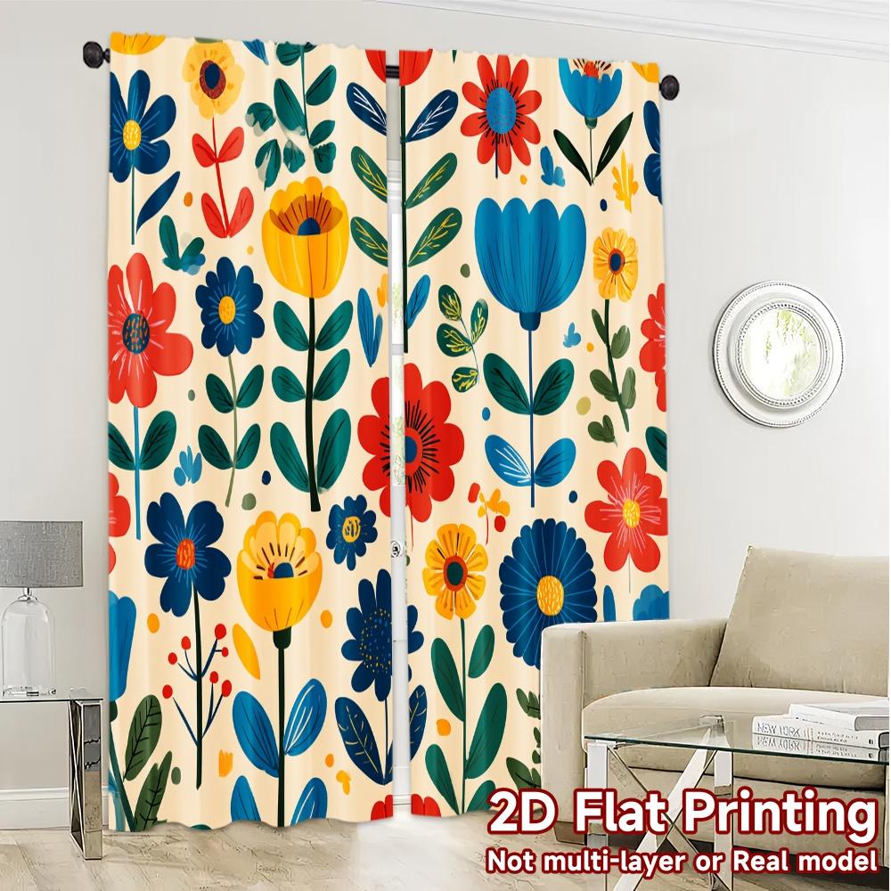 Set Of 2 Flat Printing Jit Curtains Without Rod Floral Whimsy Chic Curtain Durable Polyester Versatile All Use Made
