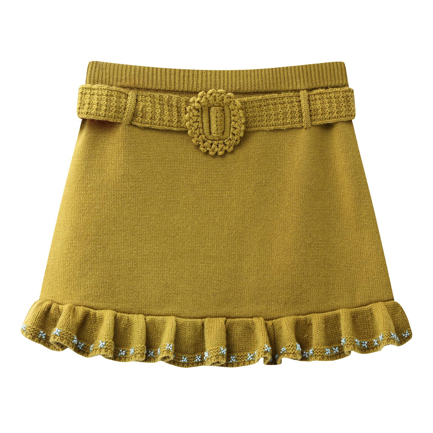 

Spring 2026 Color Block Beaded Ruffle Hem Knit Skirt Small зелёный