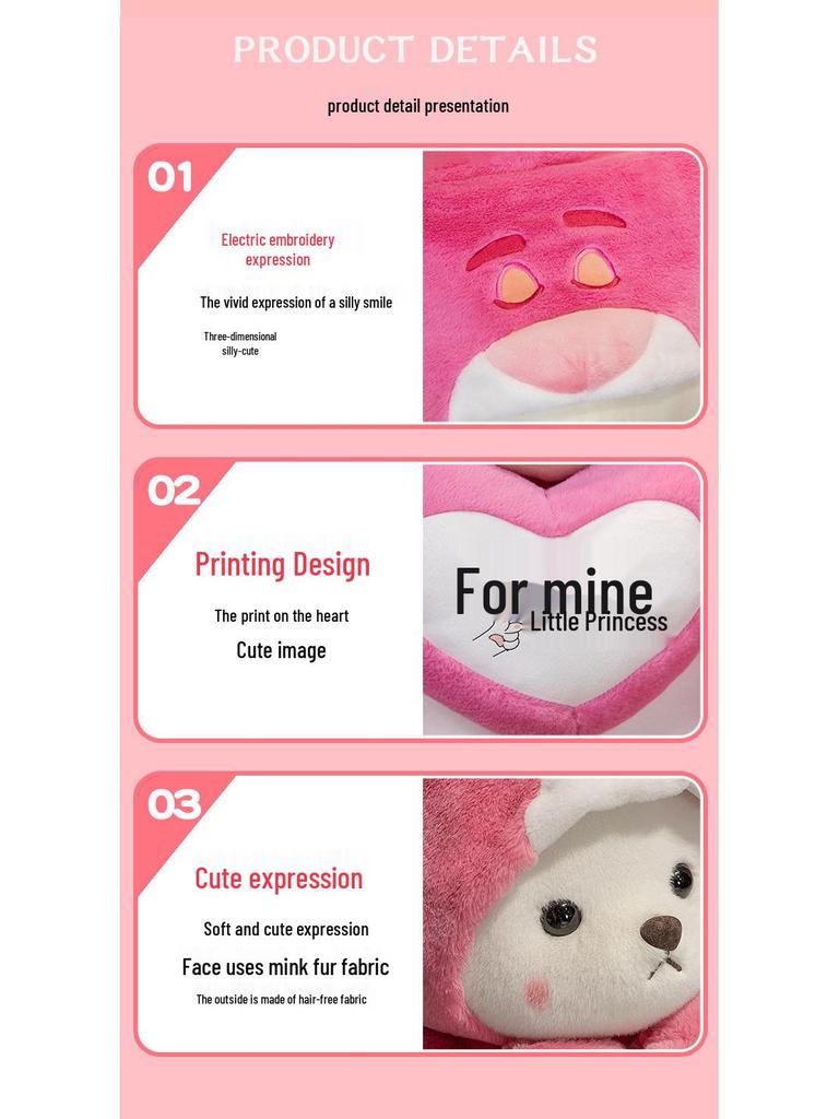 Extra Large Strawberry Bear Plush Hug Pillow - Stuffed Toy for Sleeping and Gift for Girls and Children