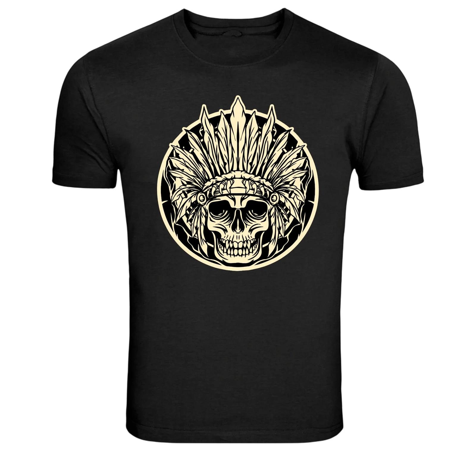 Native American Skull Chief Headdress Tribal Graphic T-Shirt S