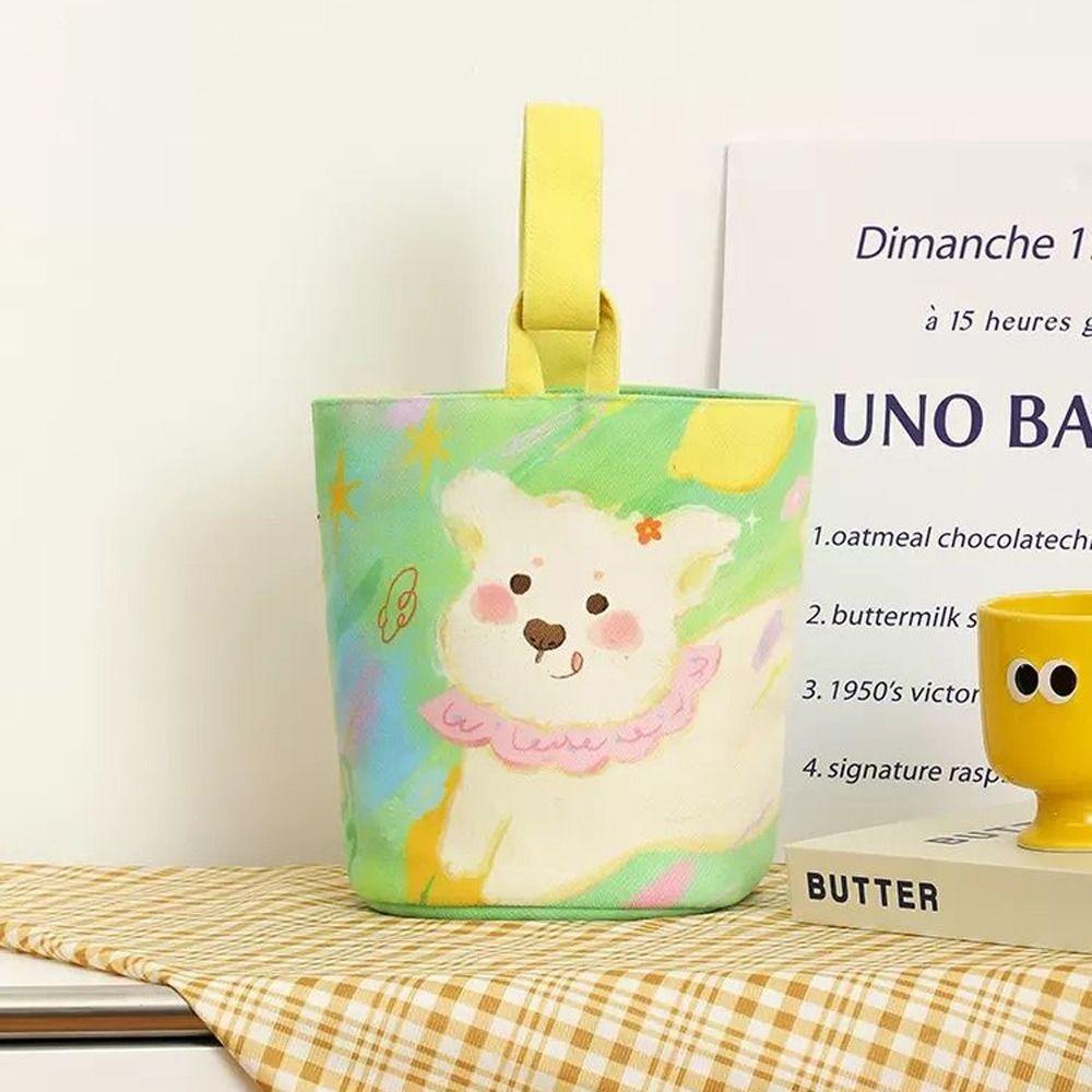 Dog Cartoon Canvas Bucket Bag Cat Dog Lunch Bag Cute Rabbit Handbag  Travel