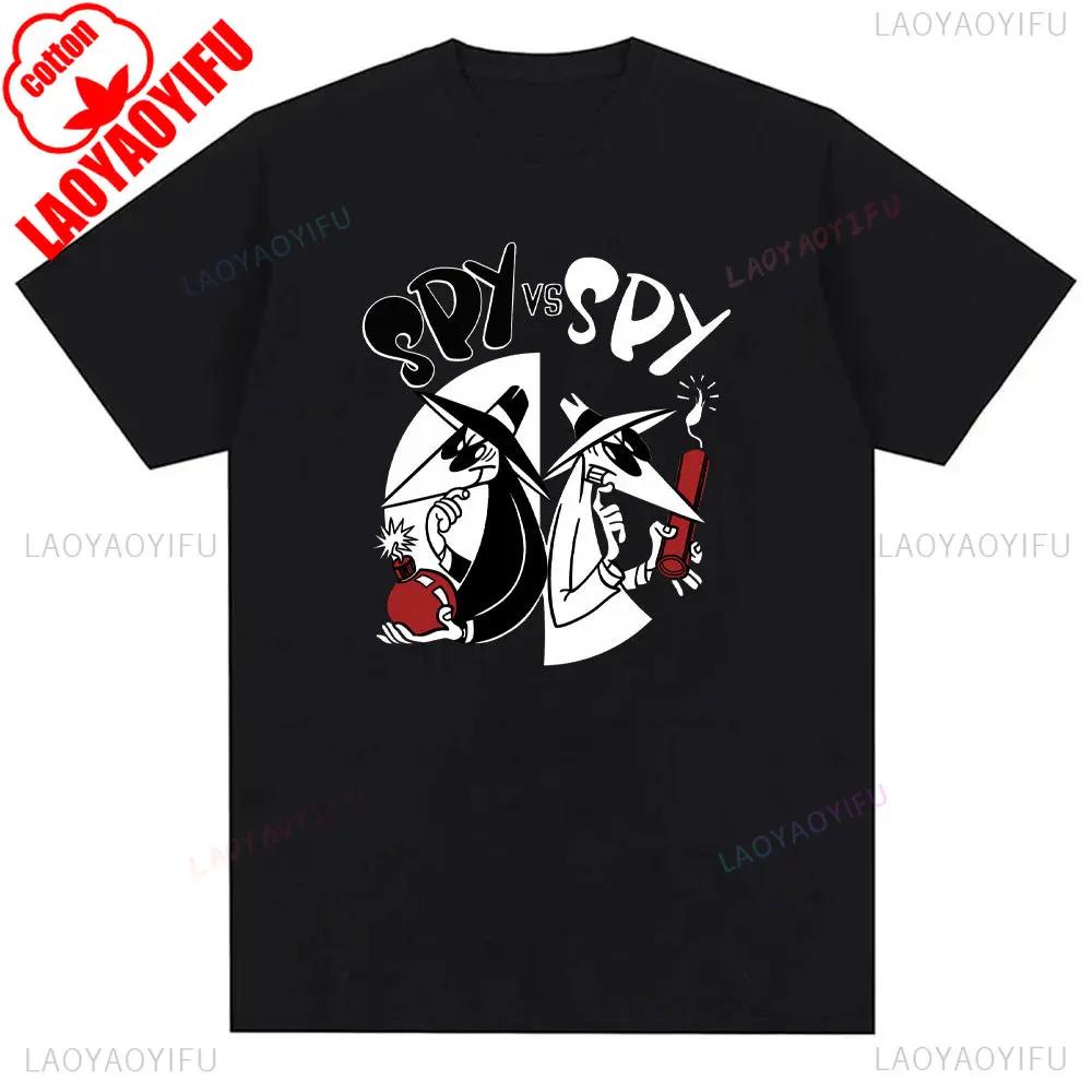 Retro 80s Spy Vs Spy Cartoon Graphic Cotton T Shirt Mens Summer Crew Neck Funny Humorous Vintage Style Fashion Print Tee Shirt