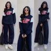 Women's Retro Letter Print Hoodie & Joggers Set - Spring/Fall