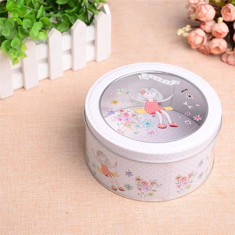 Cartoon Style Tinplate Box Portable Candy Storage Box Small Coin Earrings Ring Organizer Box Cookie Chocolate Jar Moisture-proof about 13.5x7cm