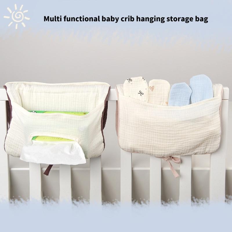 Multi Purpose Cotton Diaper Organsier Case Bag with Double Storage Compartments for Infant Toddler Bed Accessories