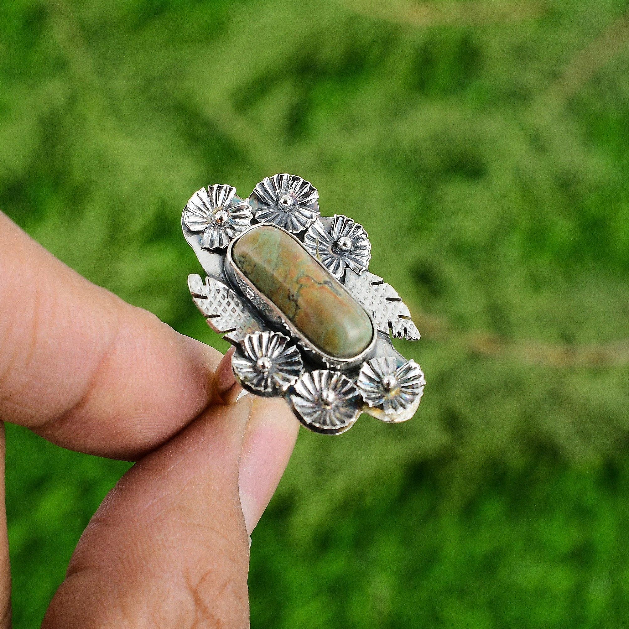 

Stackable Flower Adjustable Ring 925 Silver Natural Tibetan Turquoise Adjustable