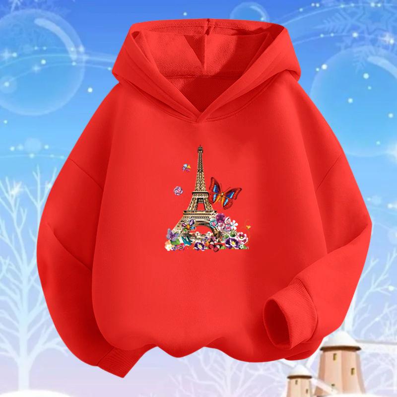 Pink Heart Flower Print Hoodies Girls Long Sleeve Pullover Loose Sweatshirt Spring Autumn Cotton Basic Top Fashion Clothes