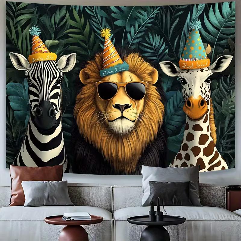 

Birthday Party Animals Backdrop Funny Safari Lion, Zebra and Giraffe Photography Background 47.2x31.5inch/120*80cm