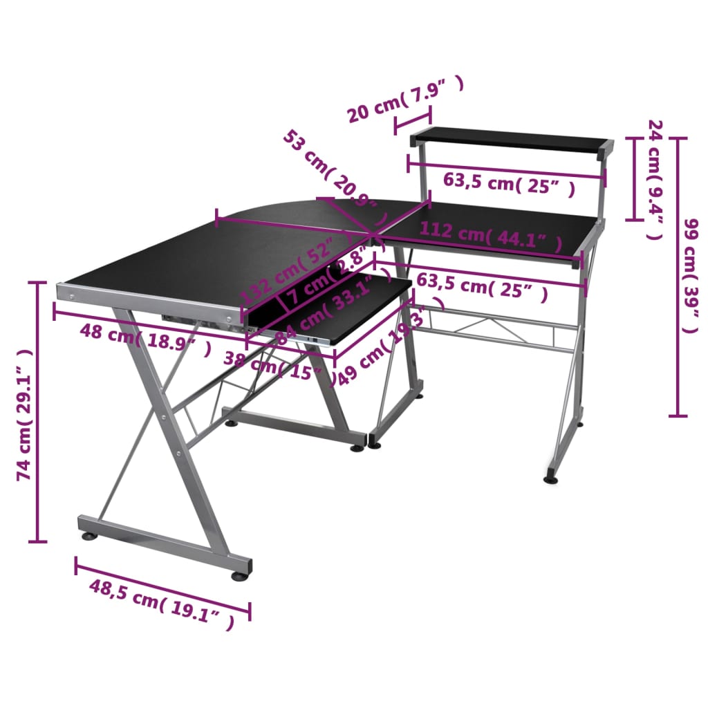 L shaped Computer Desk Black 132 x 112 x 99 cm Engineered Wood
