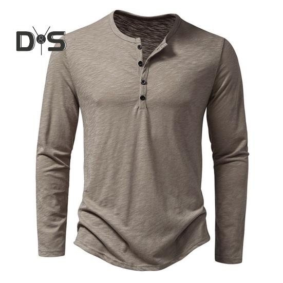 

Мужская осенне-зимняя футболка с круглым вырезом и пуговицами, однотонная футболка с длинными рукавами, облегающая футболка, уличная одежда 2XL хаки
