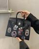 TOGO Leder Perlen besticktes Abzeichen Platin Tasche (B13-25BK)
