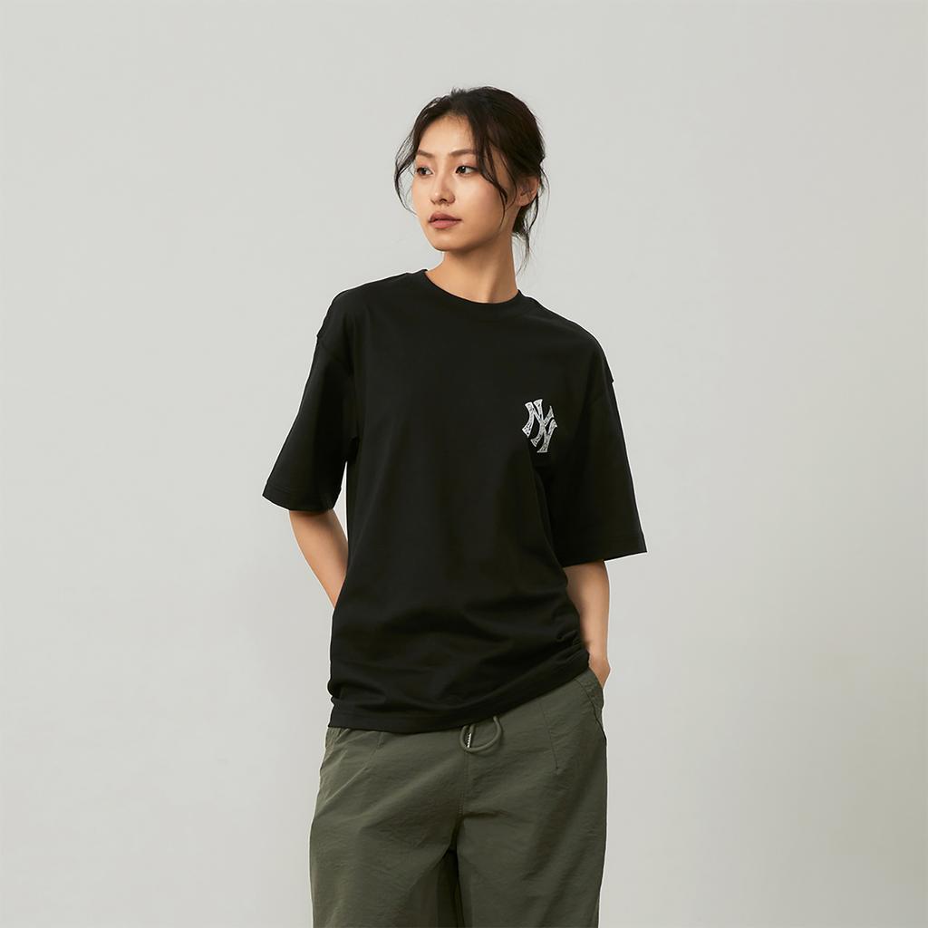 New MLB Base Logo T Shirts Unisex Black 3ATSU0143-50BKS