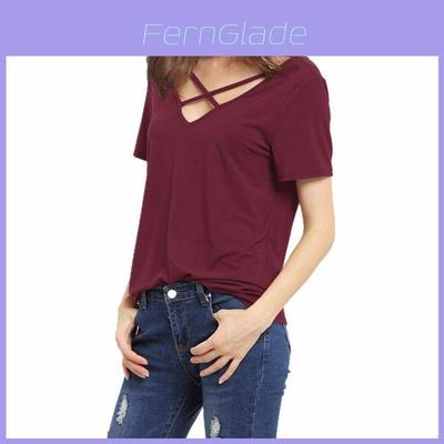 Stylowy Bawełniany T-shirt Damski Plus Size z Dekoltem V, Krótkim Rękawem, Luźnym Krój