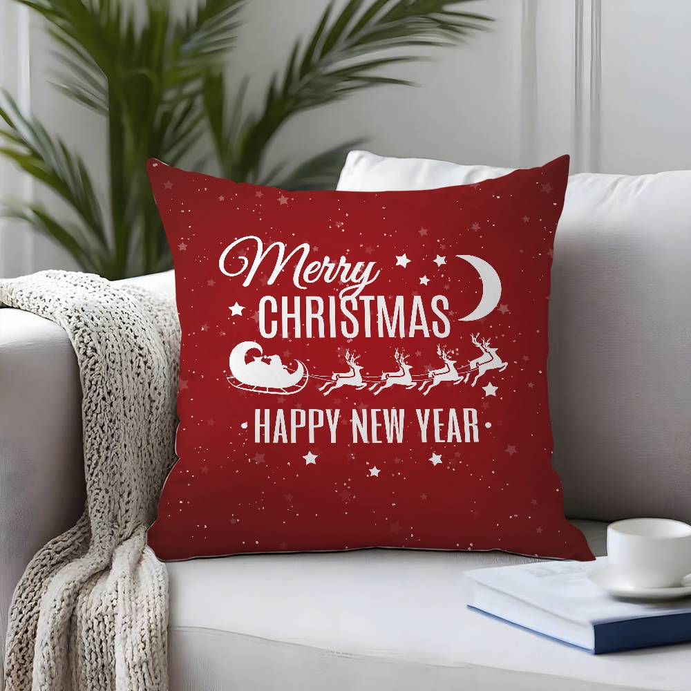 Christmas Santa Snowflake Elk Pillow Case  Plush Fabric Soft  Pillowcase Double Sided Print Cushion Cover Household Gifts