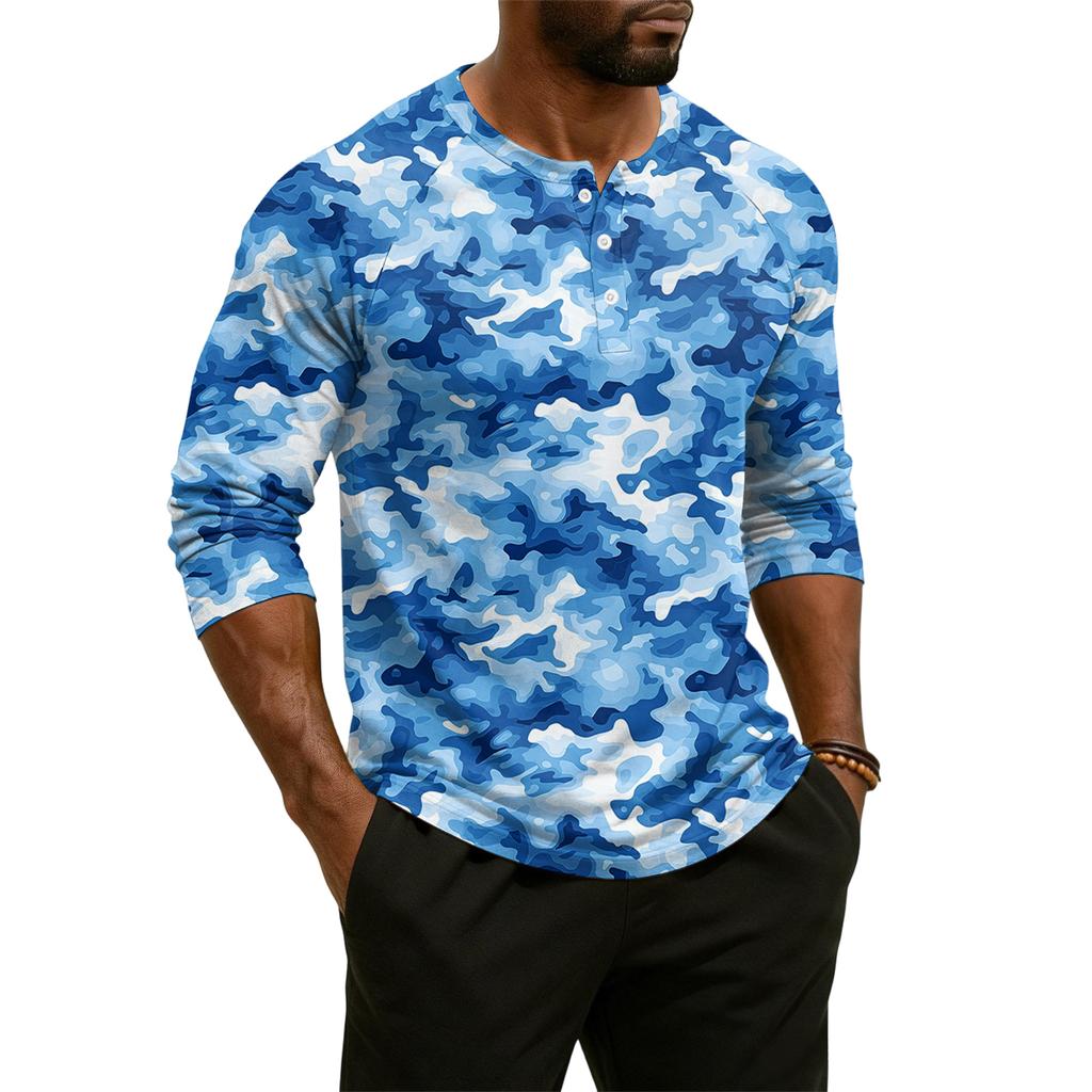 Herren-Raglan-Top mit 3/4-Ärmeln und kontrastfarbener Knopfleiste