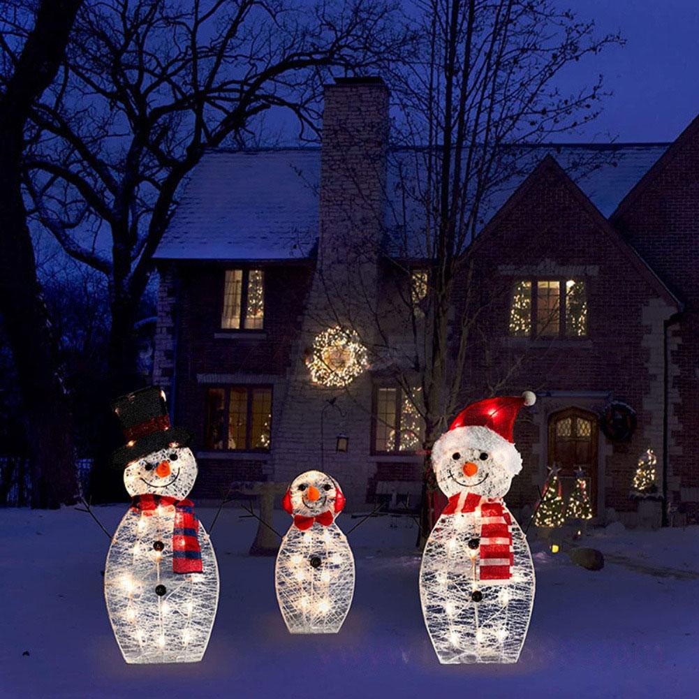 Outdoor Christmas Snowman Set with LED Lights and Ground Socket for Yard and Garden Decoration Seasonal Holiday Display