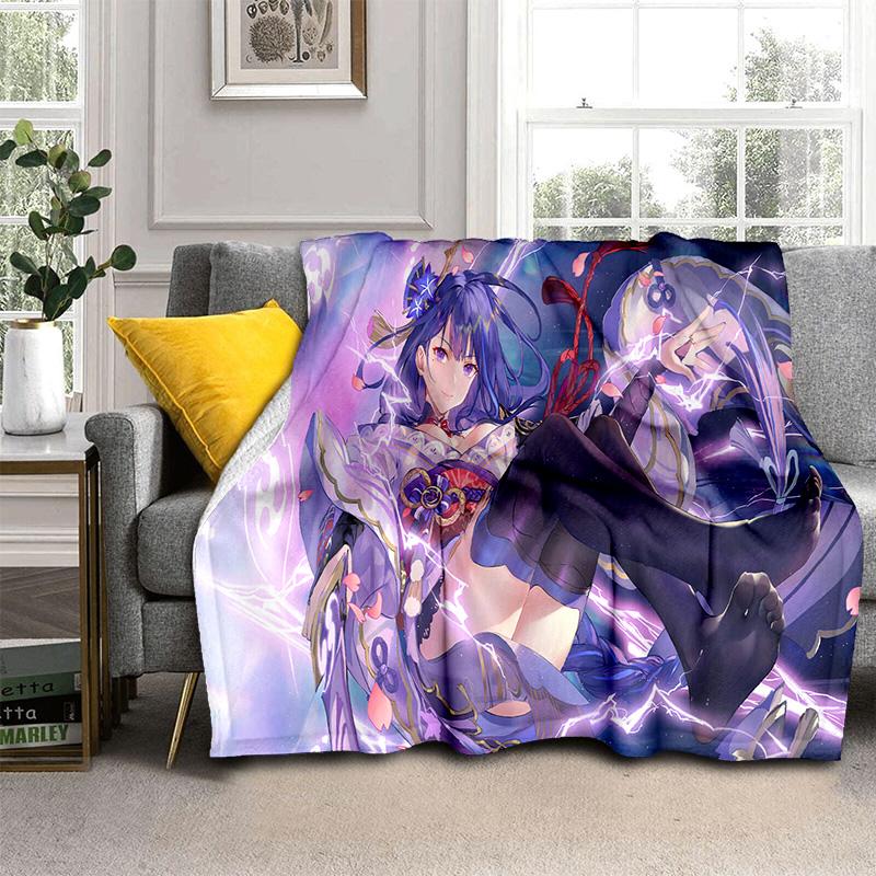 Game Genshin Impact Gamer Cartoon Blanket,Soft Throw Blanket for Home Bedroom Bed Sofa Picnic Travel Office Cover Blanket Kids