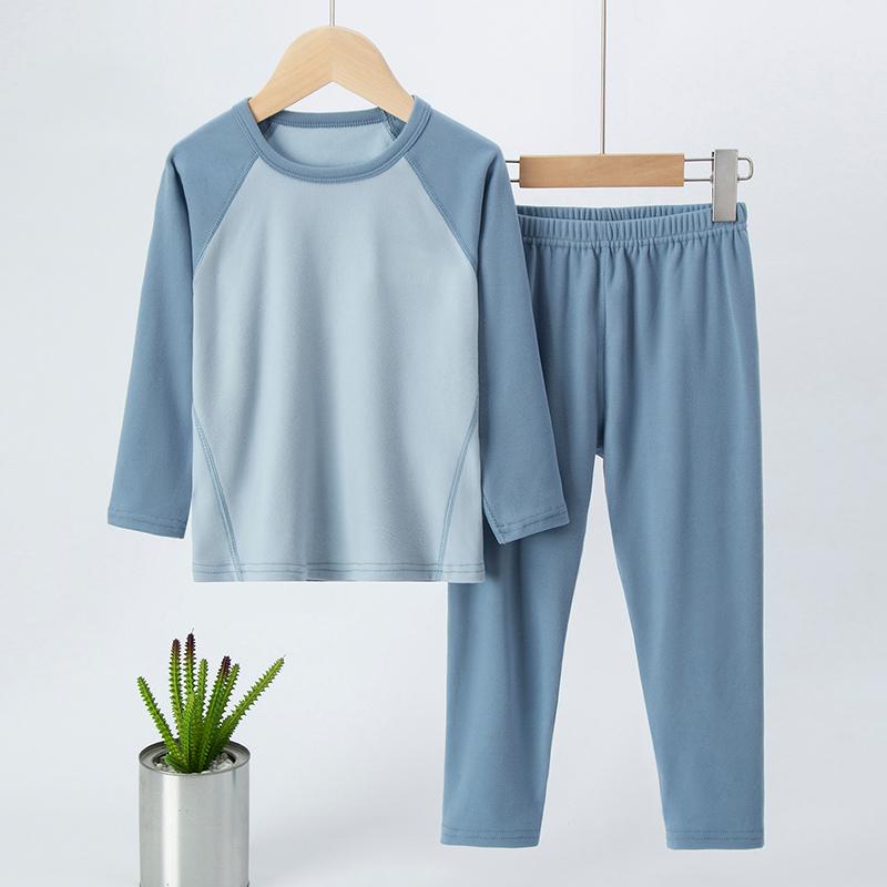 2/4-piece Autumn And Winter Children's Thick Brushed Color Blocked Warm Underwear Set For Boys And Girls Comfortable Sleepwear