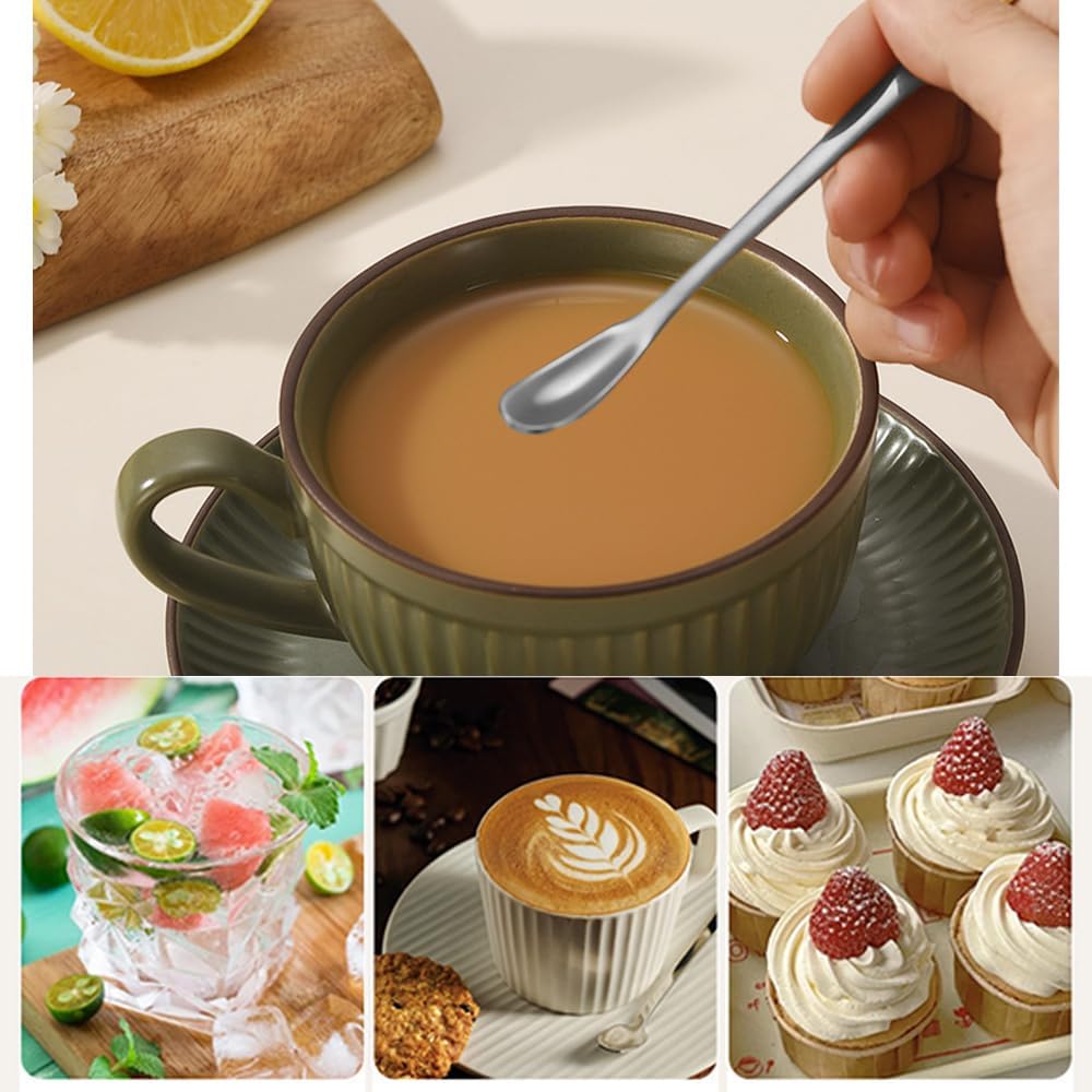 Stainless Steel Coffee Stirring Spoon,Silver Coffee Stir Sticks Drink Spoons,Long Handle Tea Coffee Spoons Tiny Salt Condiment Spoon,Coffee Bar