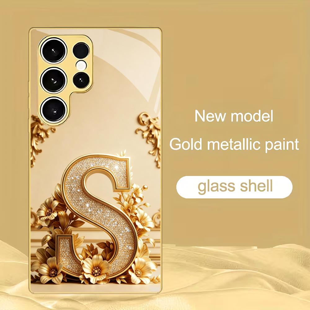 Pattern letter S electroplated glass phone case suitable for Samsung Galaxy S26 S25 S24 S22 S21 S20 FE/Ultra/Plus5G anti drop