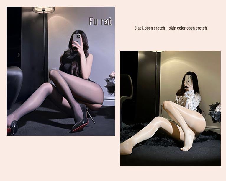 Meias de Diversão Ultrafinas Pretas com Crotch Aberto - Fácil de Rasgar, Tentadoras e Seda Lisa Anti-Gancho para Mulheres