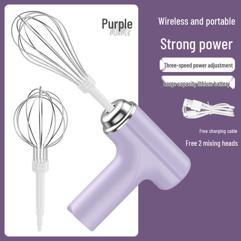 

Handheld Wireless Electric Egg Beater & Cream Mixer Dual Whisk Head фиолетовый