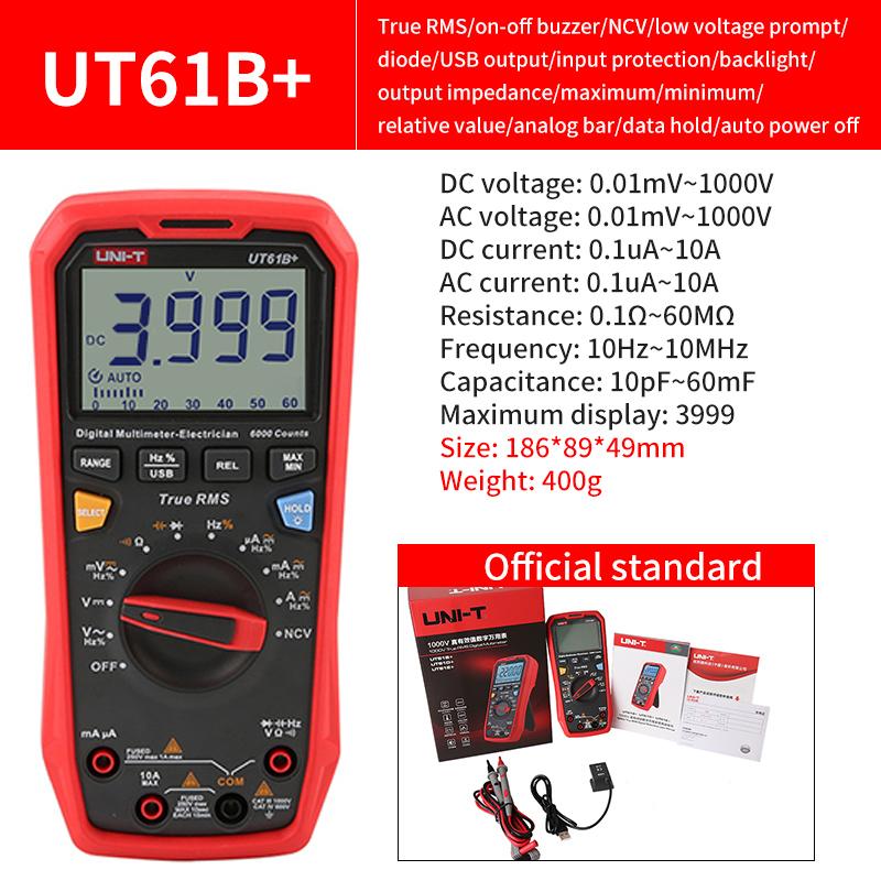 

UNI-T UT61B+ UT61D+ UT61E+ Розумний професійний цифровий мультиметр True RMS 1000 В Вольтметр Амперметр Ом Гц Тестер ємності