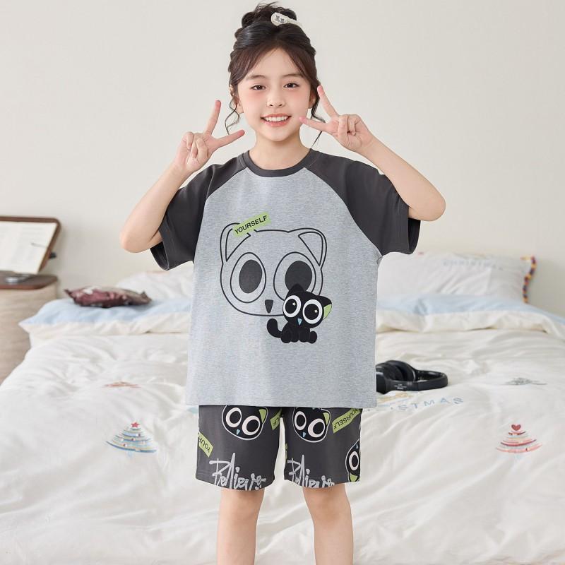 Girls Cotton Pajama Set Short Sleeve Cartoon Print Sleepwear Kids 8 Years