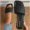 Fashion New Women's Slippers Summer Selling Sexy Braided Red Square Toe Flat Flip-Flops Fashion Beach Mules Casual Indoor Home Slippers