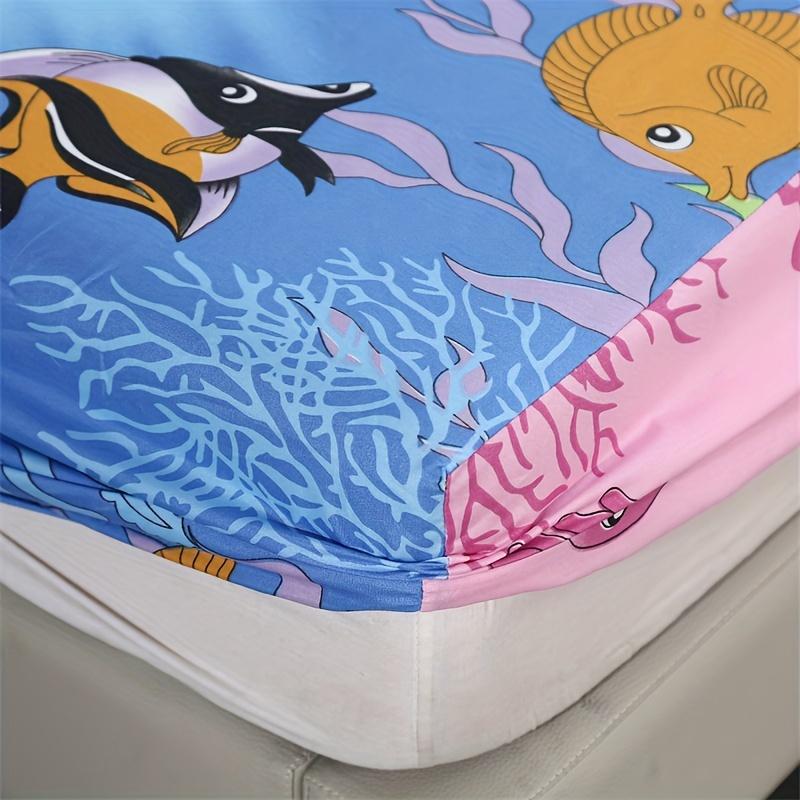 3 Pcs 100% Polyester Fleece Cartoon Print Bed Sheet Set (1 Bed Sheet + 2 Pillow Cases) - No Pillow Filler - Soft and Comfortable